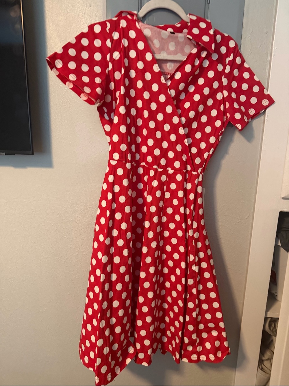 Red Polka Dot Wrap Dress with White Dots